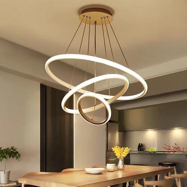 kinis Golden 3 Ring LED Chandelier - 3 Color in one (WamWhite/Natural White/White)