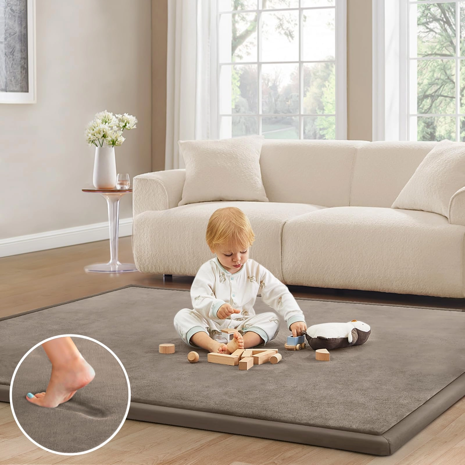 Baby Play Mat - 79"x158" 1.3" Thick Cream