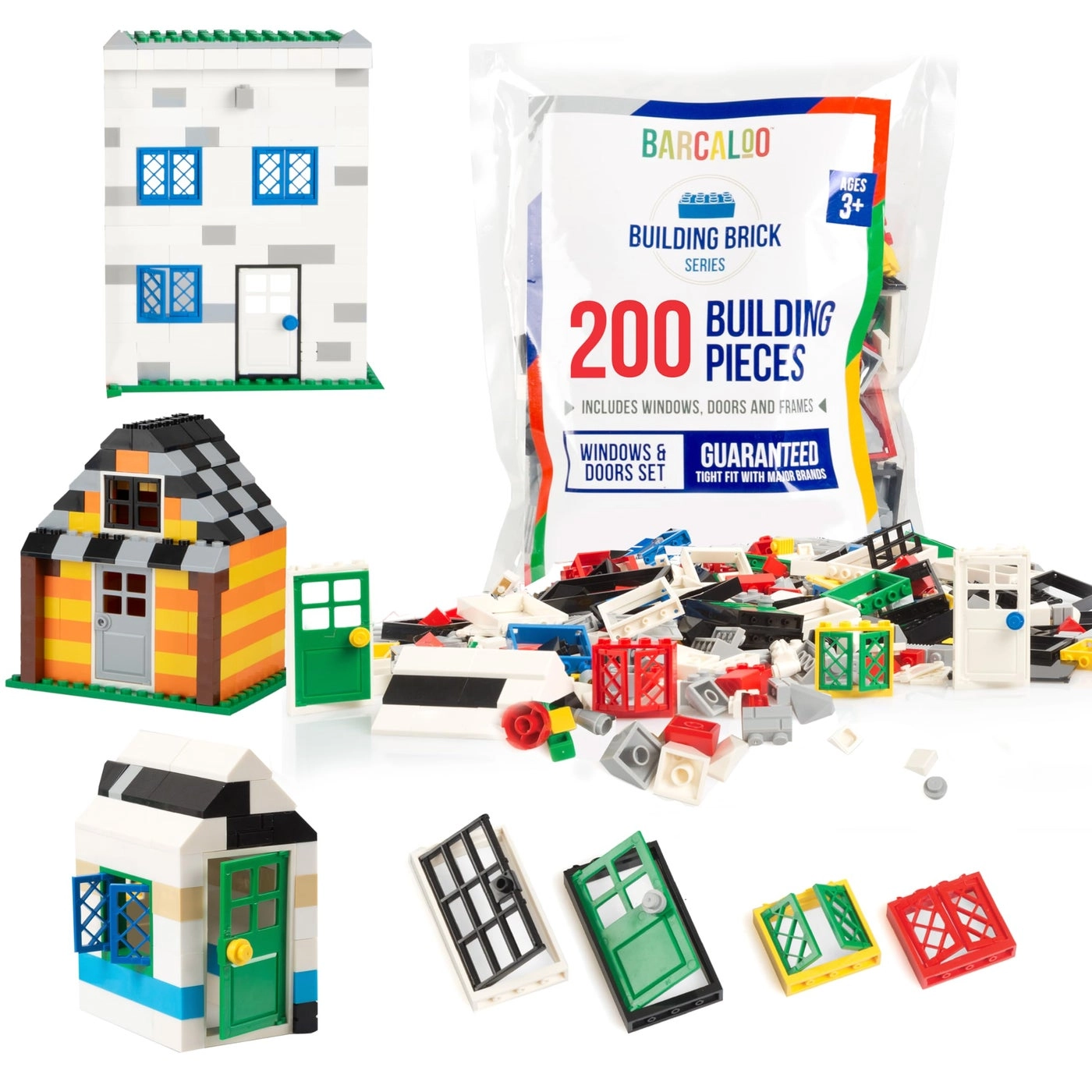 Barcaloo Windows, Doors and Roof Tops Building Bricks Play Set - 200 pcs