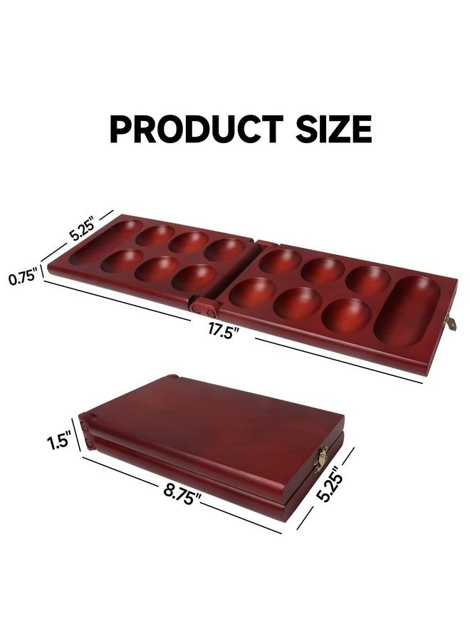 Folding Wooden Mancala - Multi-Color Glass Stones Storage Bag