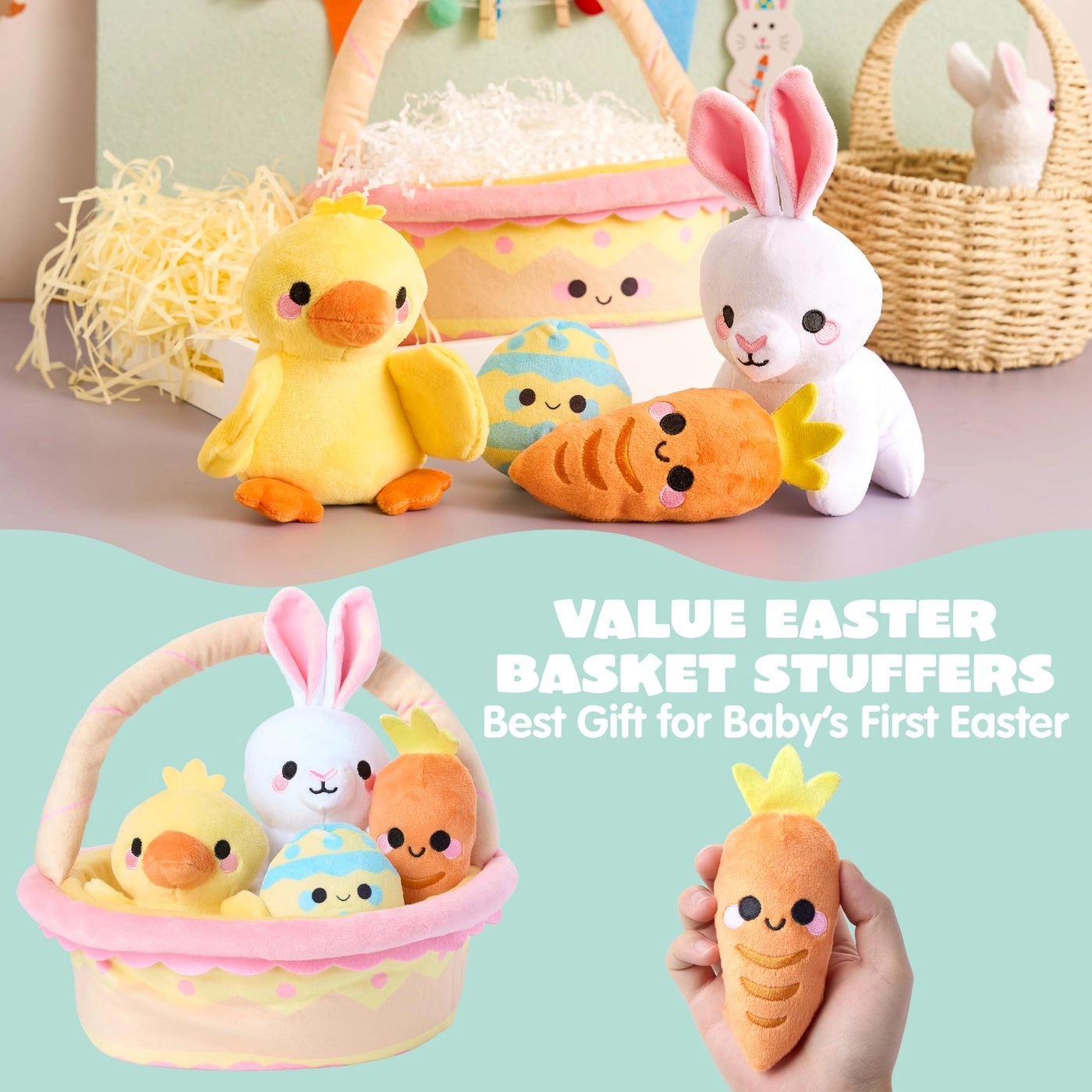 Easter Basket Plush Playset - 5 Pcs Filled Basket