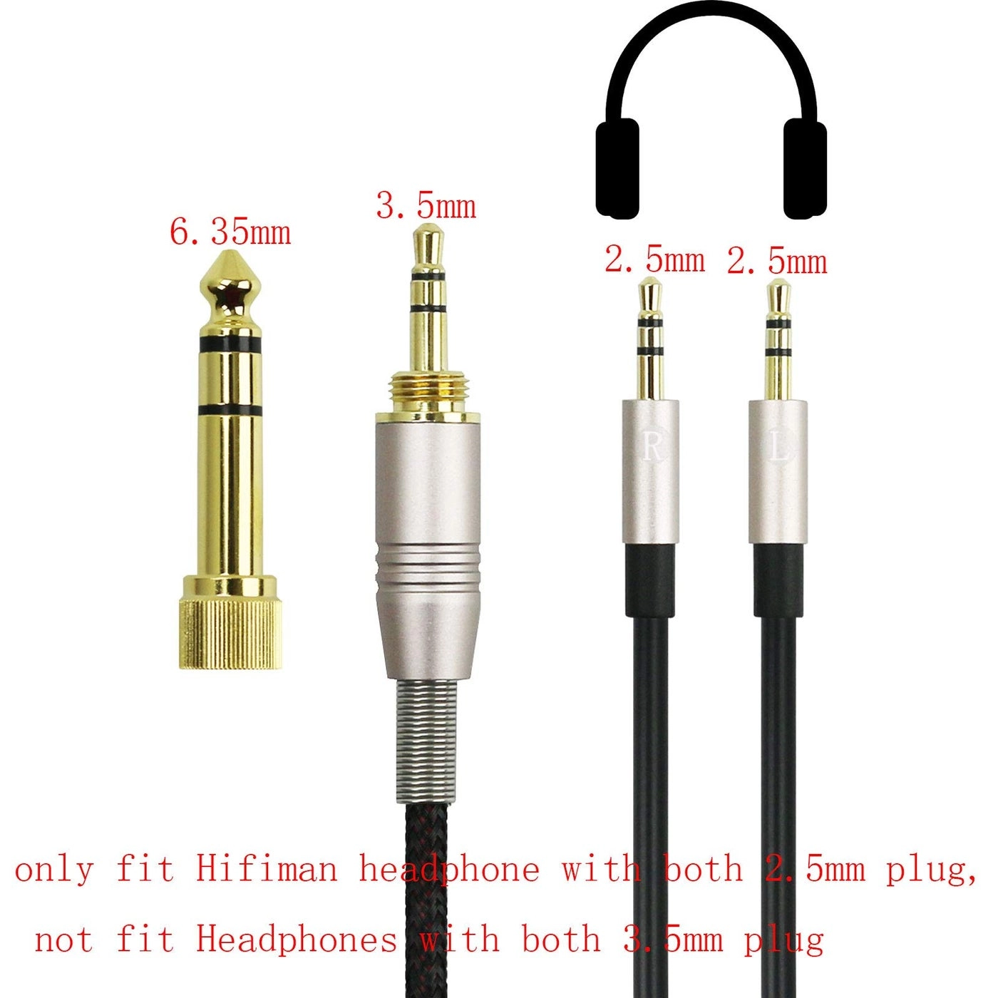 Replacement Cable for Hifiman Headphones - 3.5mm and 6.35mm to Dual 2.5mm - 2m