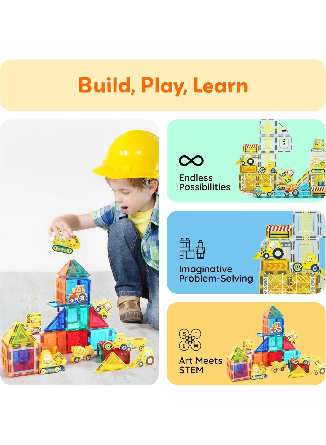 Magnet Building Tile Blocks Addon - Vehicles & Zoo 8pcs