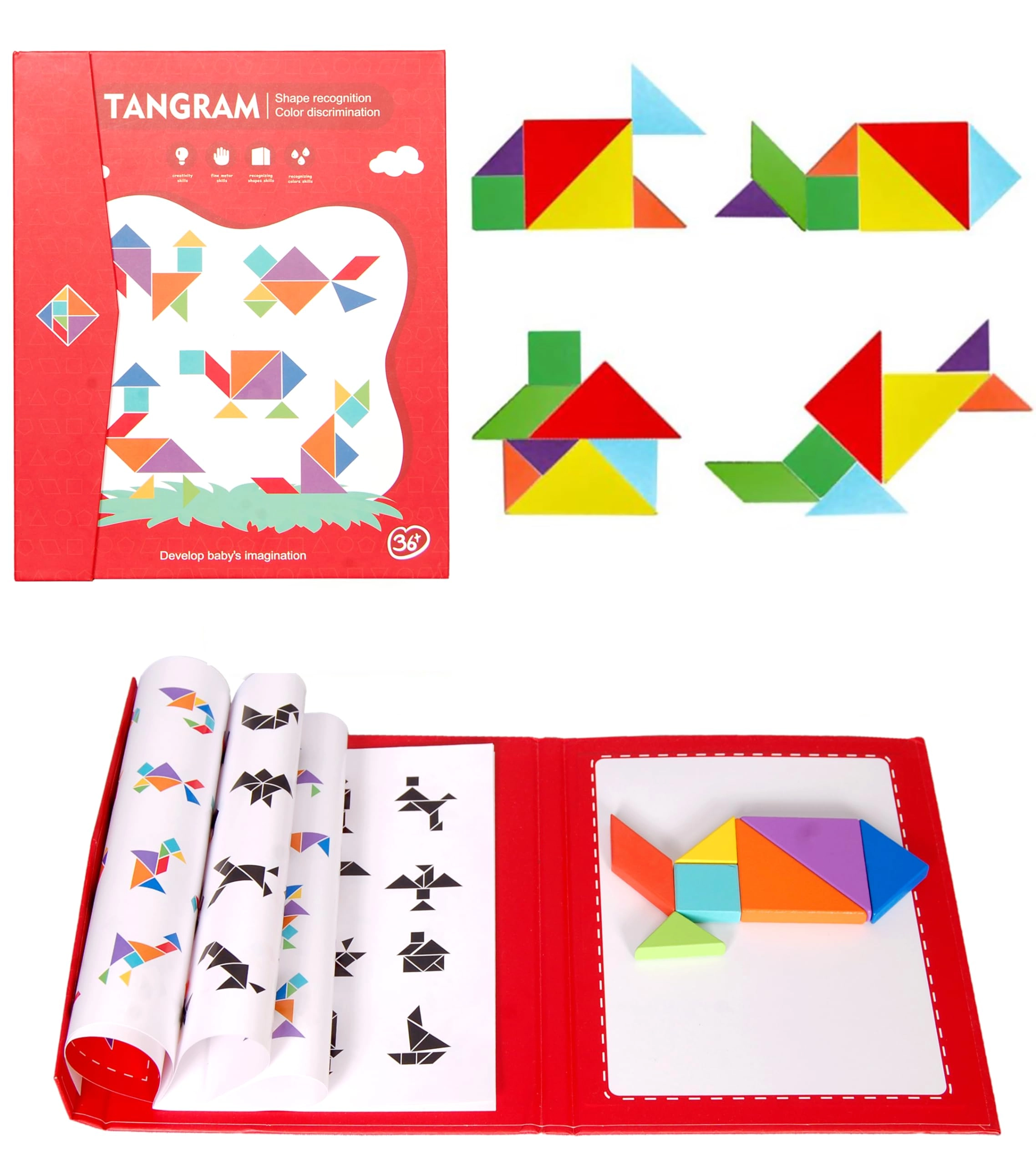 SHINETOY ENTERTAIN KIDS Magnetic Tangram - Birch Wood Multicolor