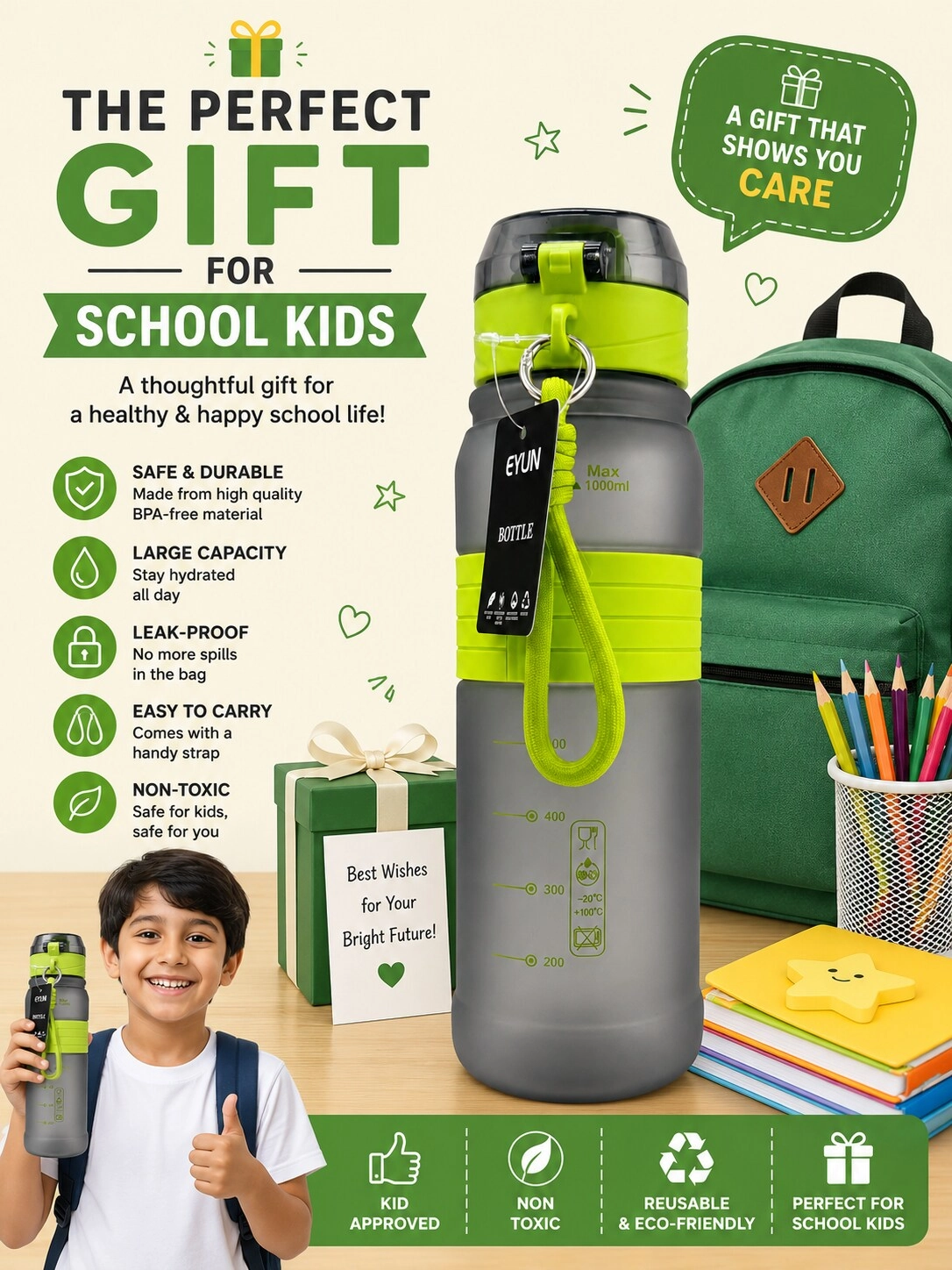 Portable Sports Water Bottle - Flip-top lid 500 ml