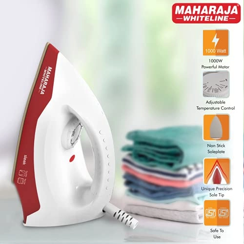 Sleek Plus Dry Iron - 1000 Watt White and Red