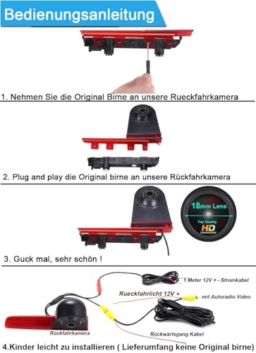 Brake Light Reversing Camera + 7 Inch LCD Monitor - Night vision 1280 x 720