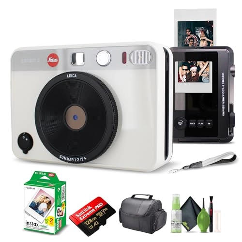 Sofort 2 - White + Travel Bag + Cleaning kit + Fujifilm Instax Mini Instant Film - 20 Exposures + microSDXC Extreme Pro - 128GB