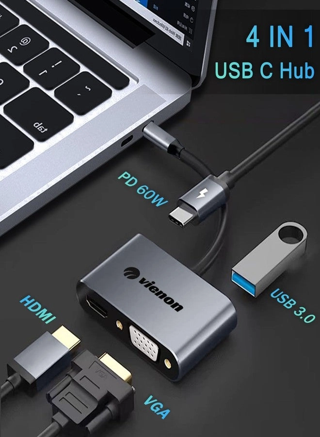 USB C to HDMI VGA Adapter - 4 IN 1 100W PD USB 3.0