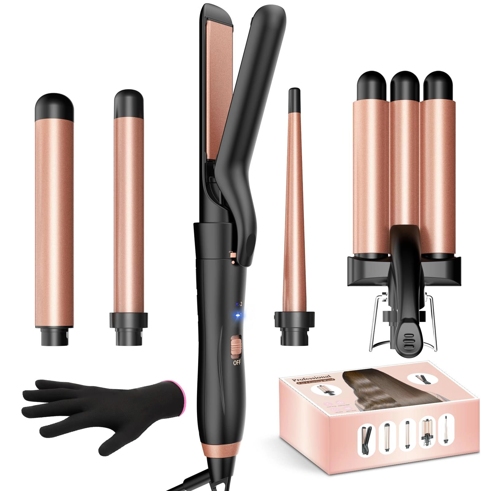 kinked Curling Iron Set - 5-in-1 Copper Rose Gold