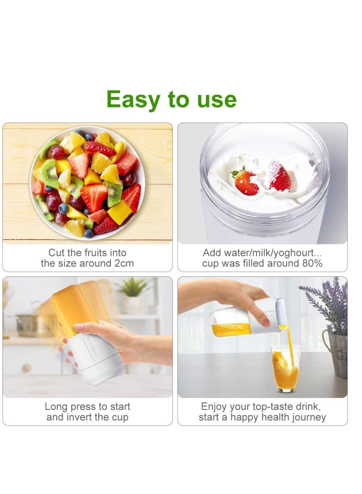 Mini Portable Blender - Rechargeable USB 4-Blade BPA-free