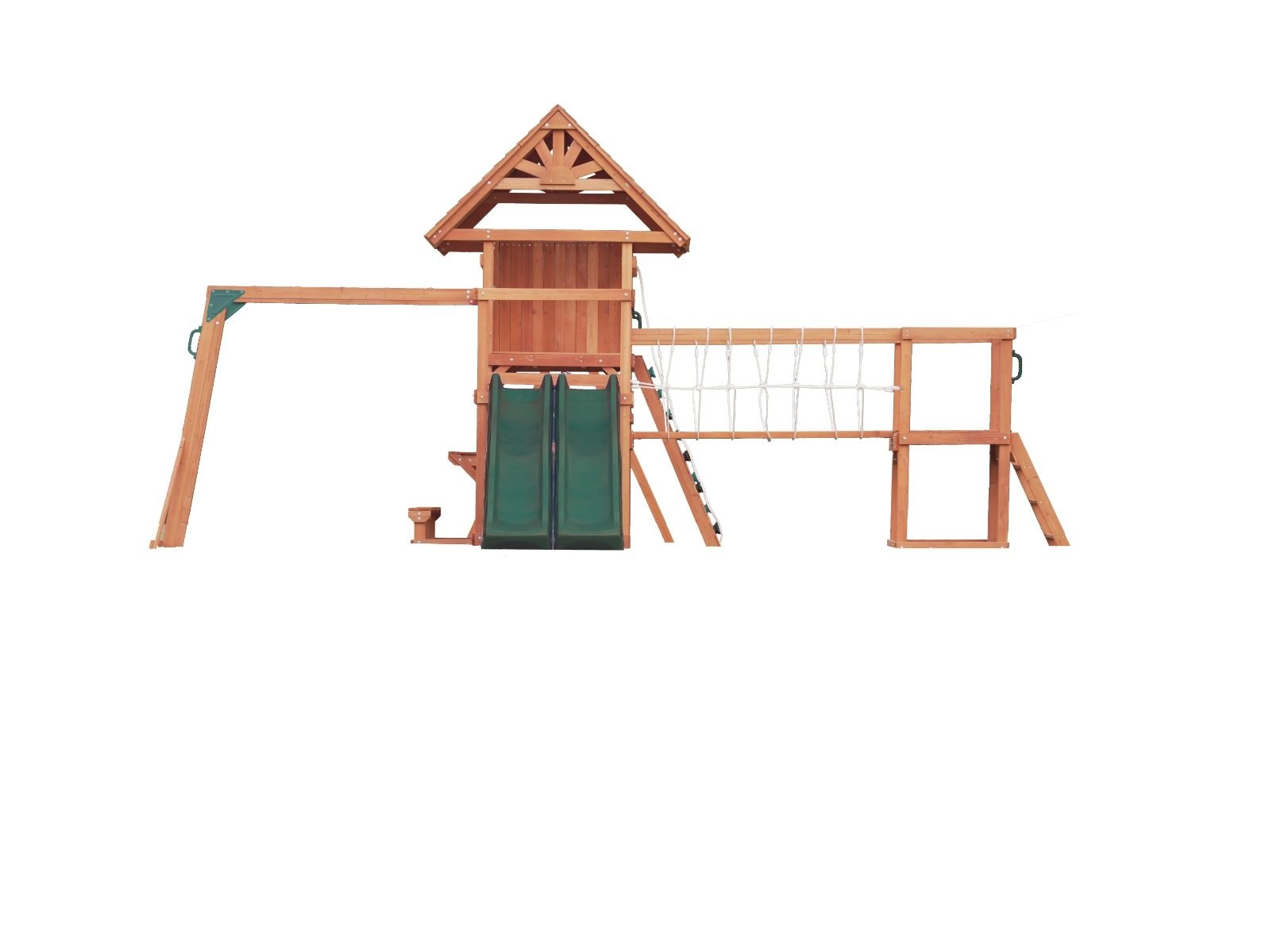 Double Decker Everest Swing Set - wooden roof 660 x 665 x 332 cm