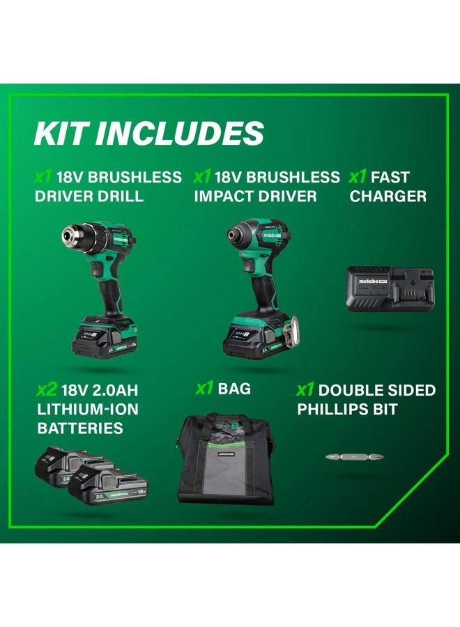 Brushless Driver Drill - 2.0 Ah 18V + Impact Driver