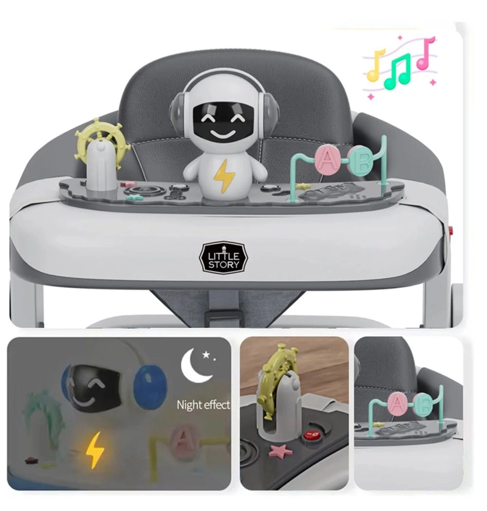 Adjustable Baby Walker - Grey Foldable 6-Wheel