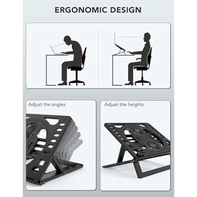 Laptop Cooling Pad Stand - Quiet Fan Height Adjustable USB Interfaces