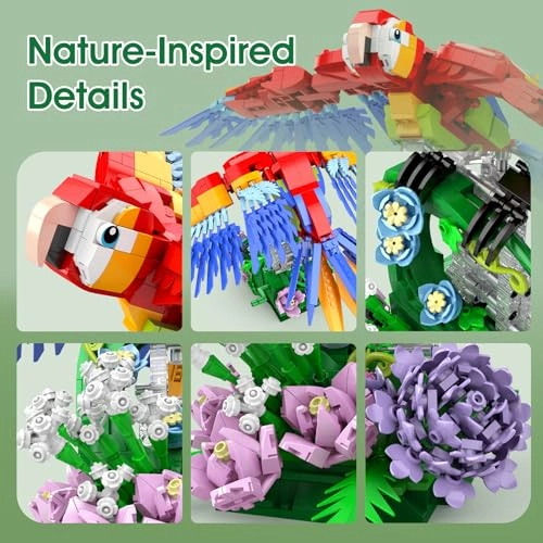 Parrot Building Set - 1176 pieces Rotating Flower Base