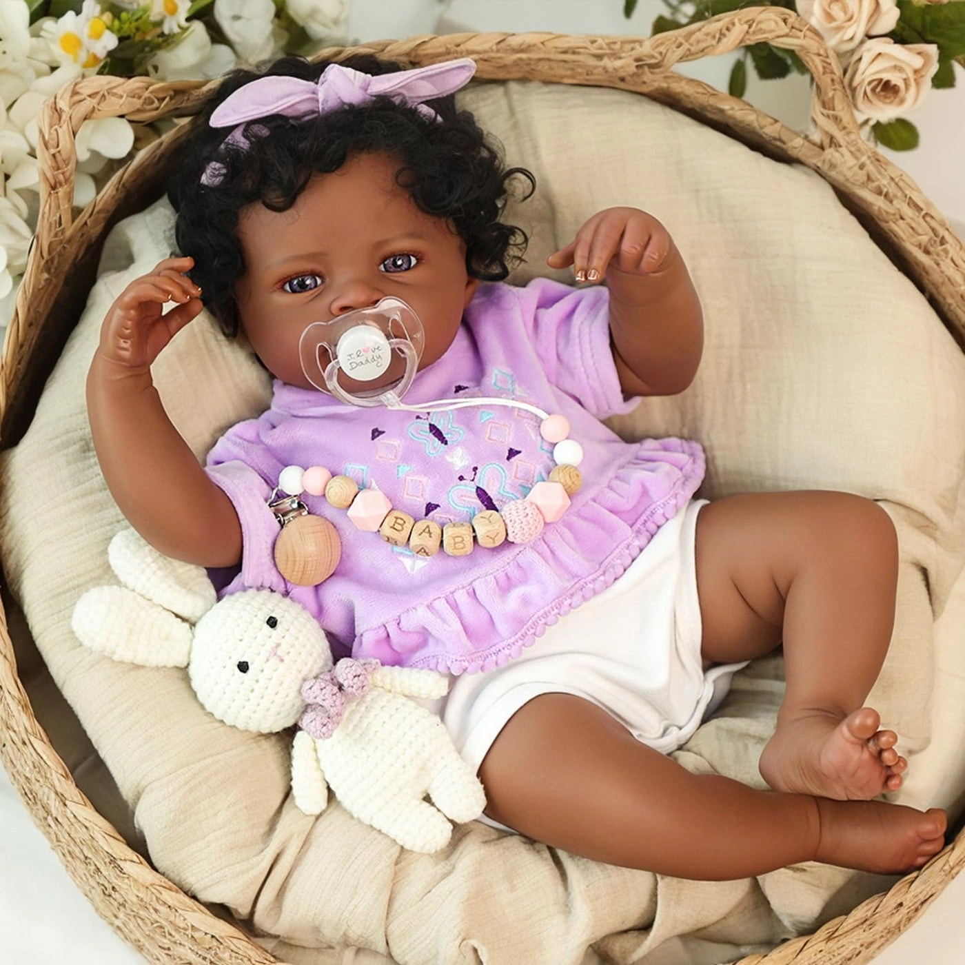 Reborn Baby Doll - 20Inch Full Vinyl Body African American black curly hair Ages 3+