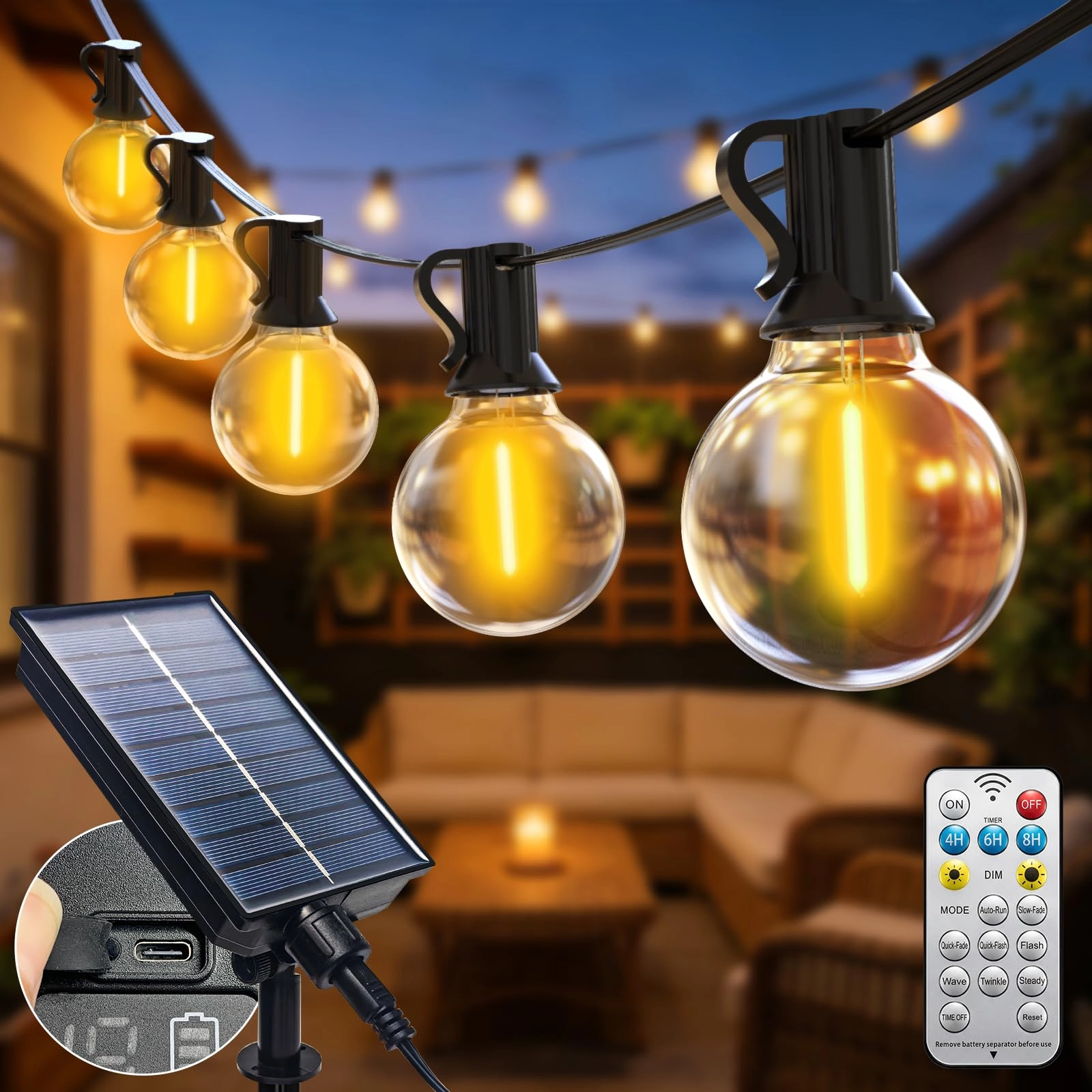 btfarm Solar Festoon Lights - 15M/49FT 18+1 LED