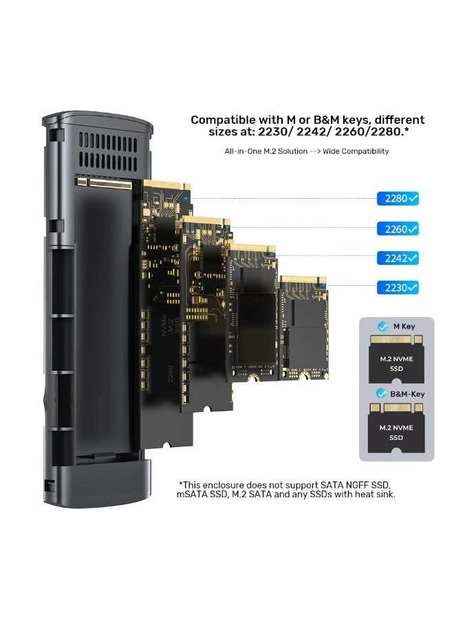 M.2 PCIe NVMe SSD Enclosure - 10Gbps USB-C M.2 NVMe M-Key 2230/2242/2260/2280