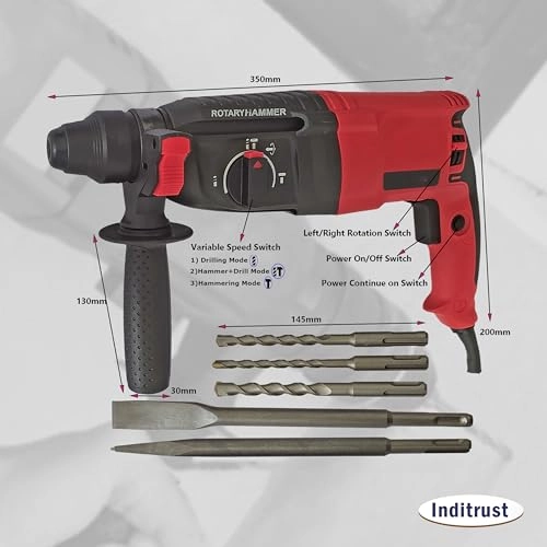 Electric Hammer Reversible Drill - 1250W 26mm 3Pc SDS Bit