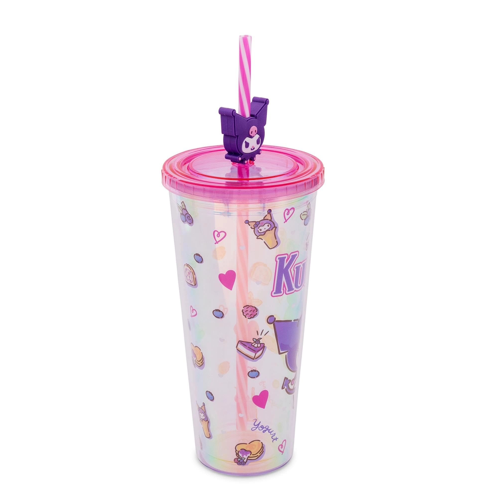 Kuromi Reusable Cup - Iridescent Lid and Straw Topper