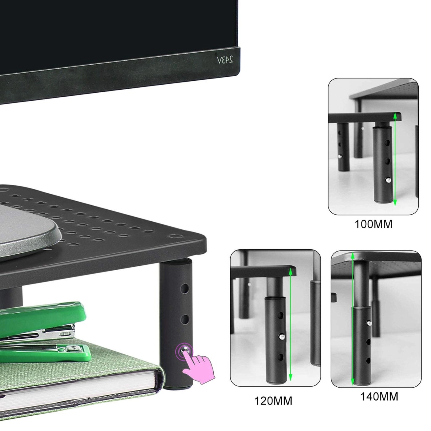 Monitor Stand Riser - 3 Level Height Adjustable 370X235MM Pack