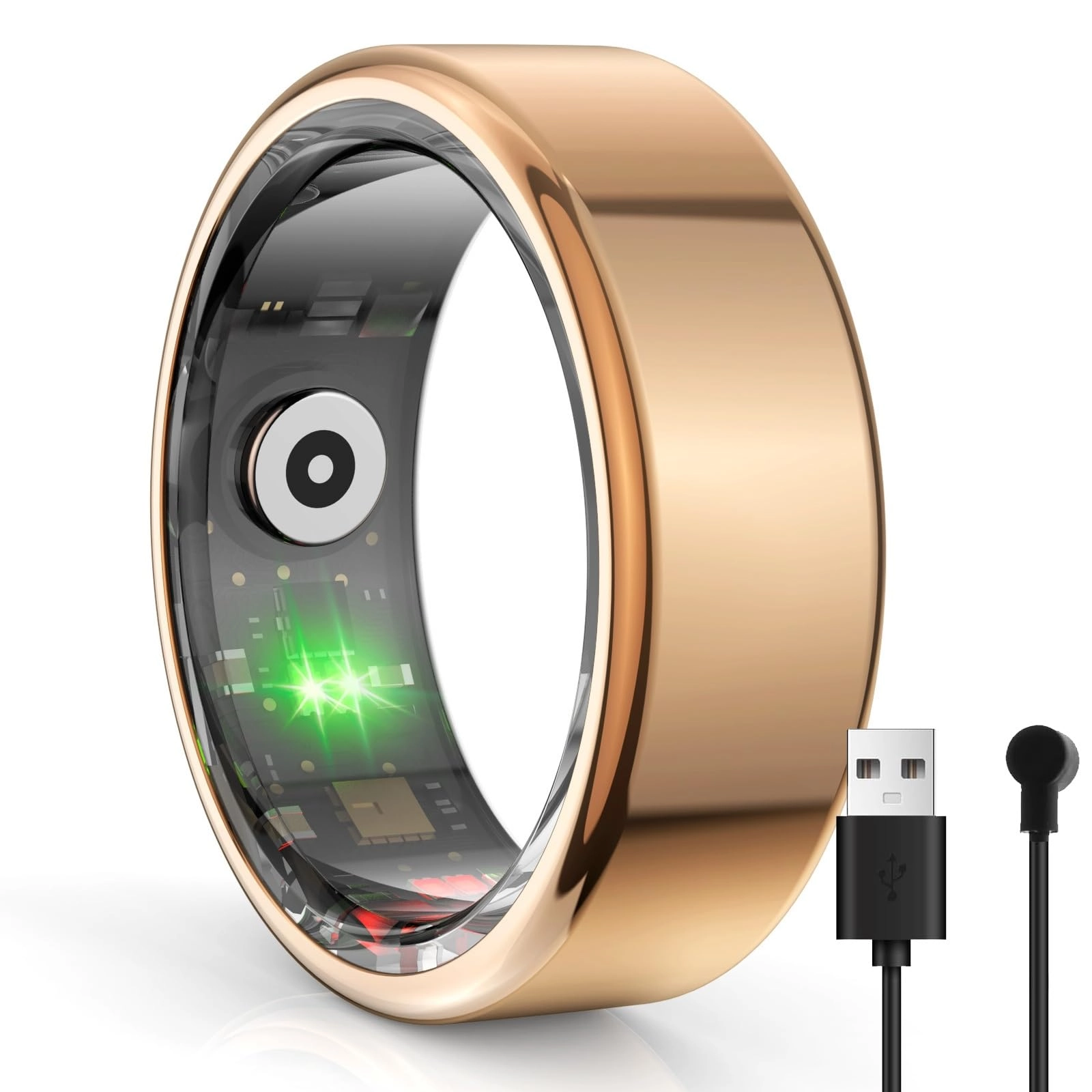 JXYQZD Smart Ring - 18.1mm Gold IP68 Waterproof