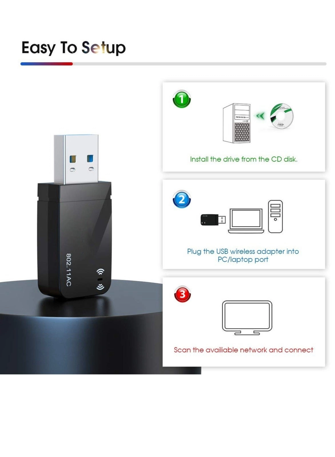 Mini USB WiFi Adapter - 2.4GHz/5GHz USB 3.0 Wireless