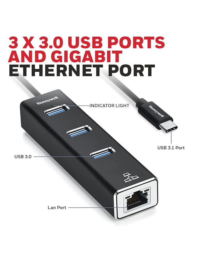 Type C to USB 3.0 - 4-in-1 3x USB 3.0 Gigabit Ethernet