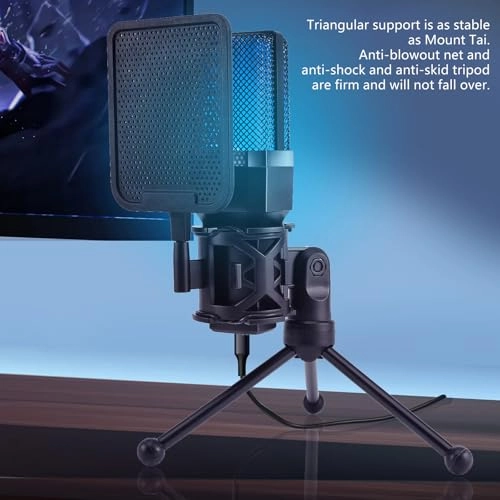 Microphone Stand Set - 7 Color Glowing Noise Canceling Condenser USB