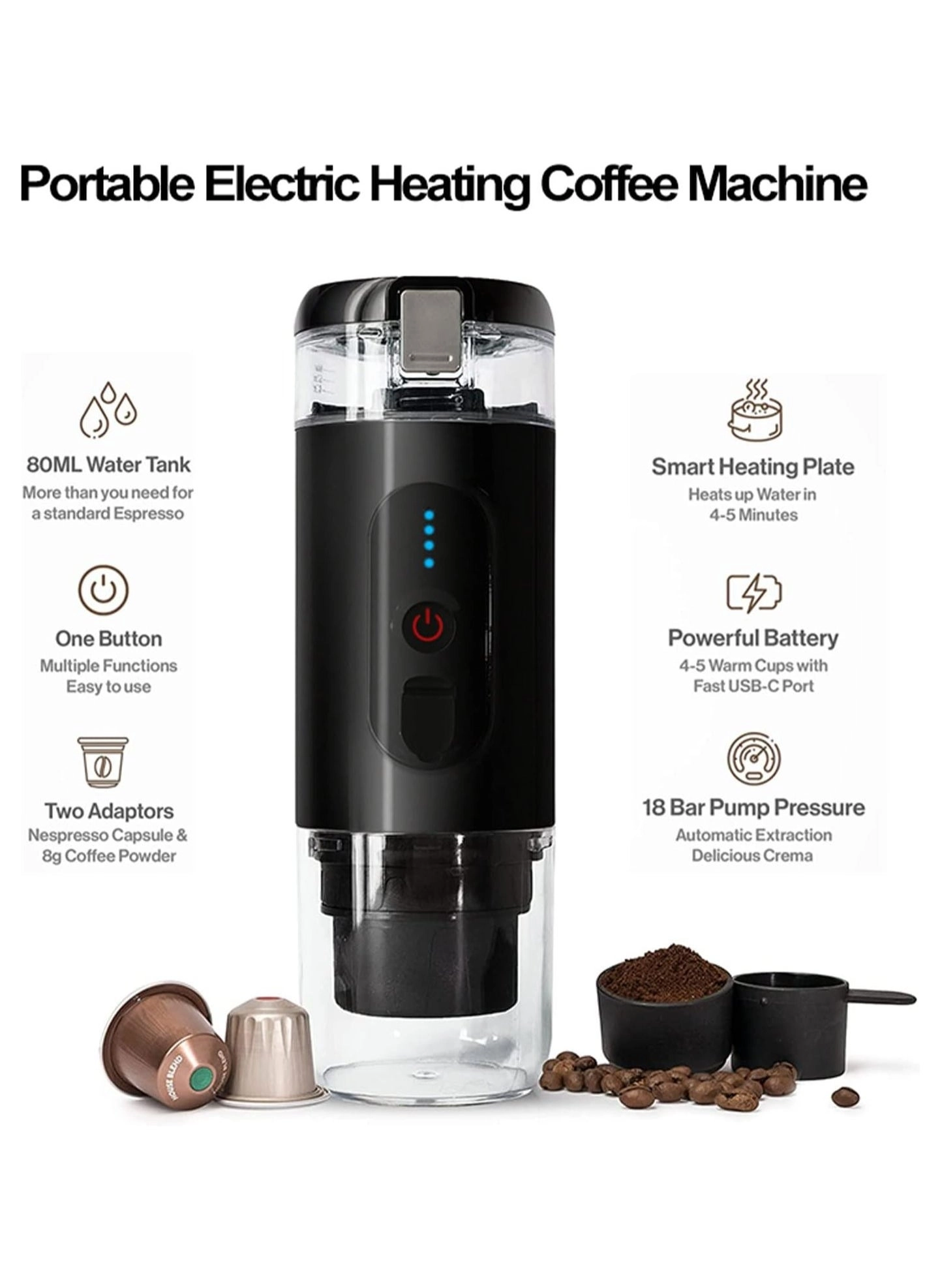 Portable Espresso Machine - Ground coffee Nespresso capsules