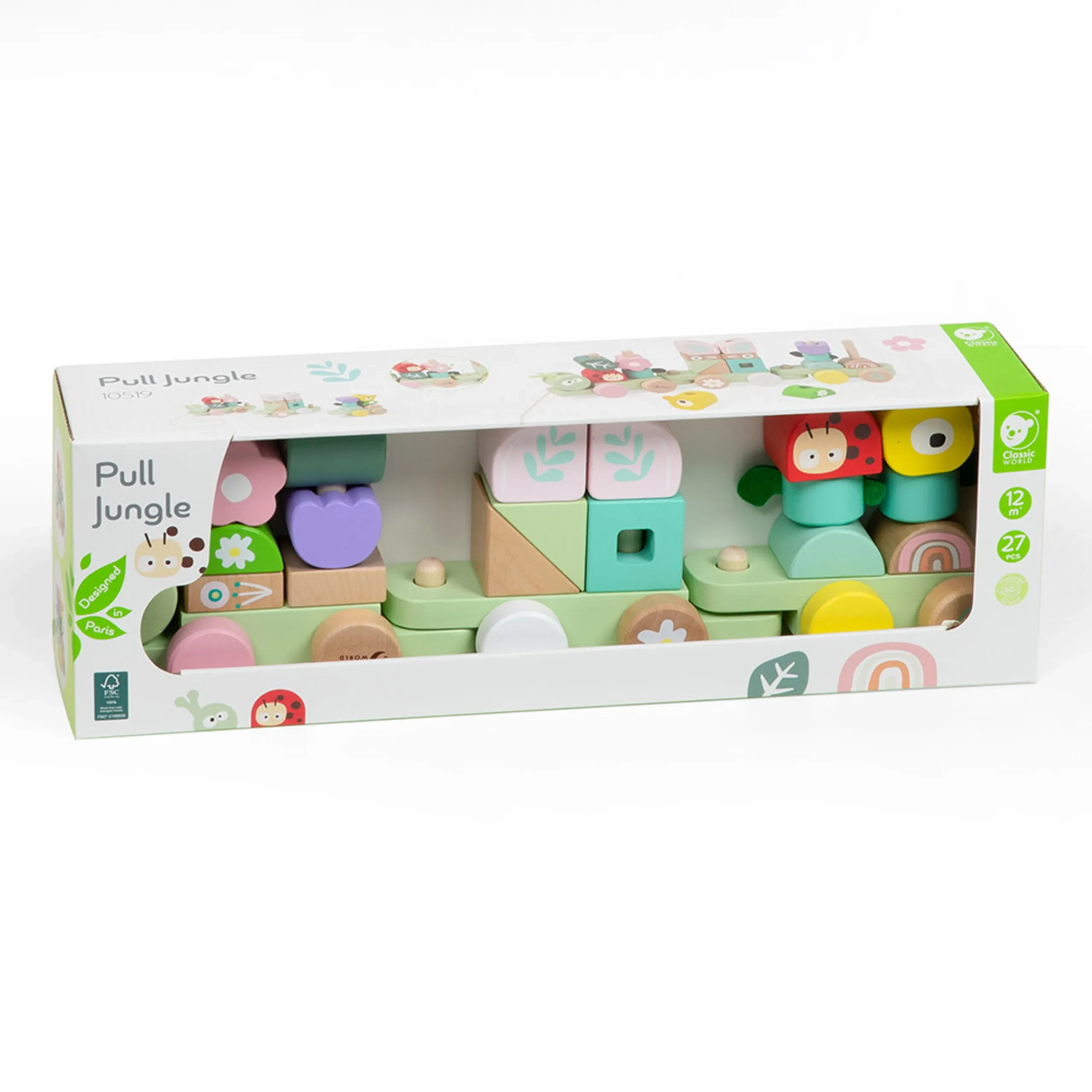 Wooden Pull Jungle - 27-piece caterpillar