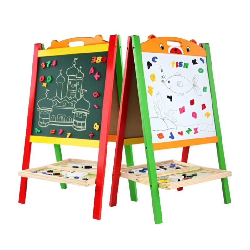Double-Sided Magnetic Wooden Easel Board - 3 +