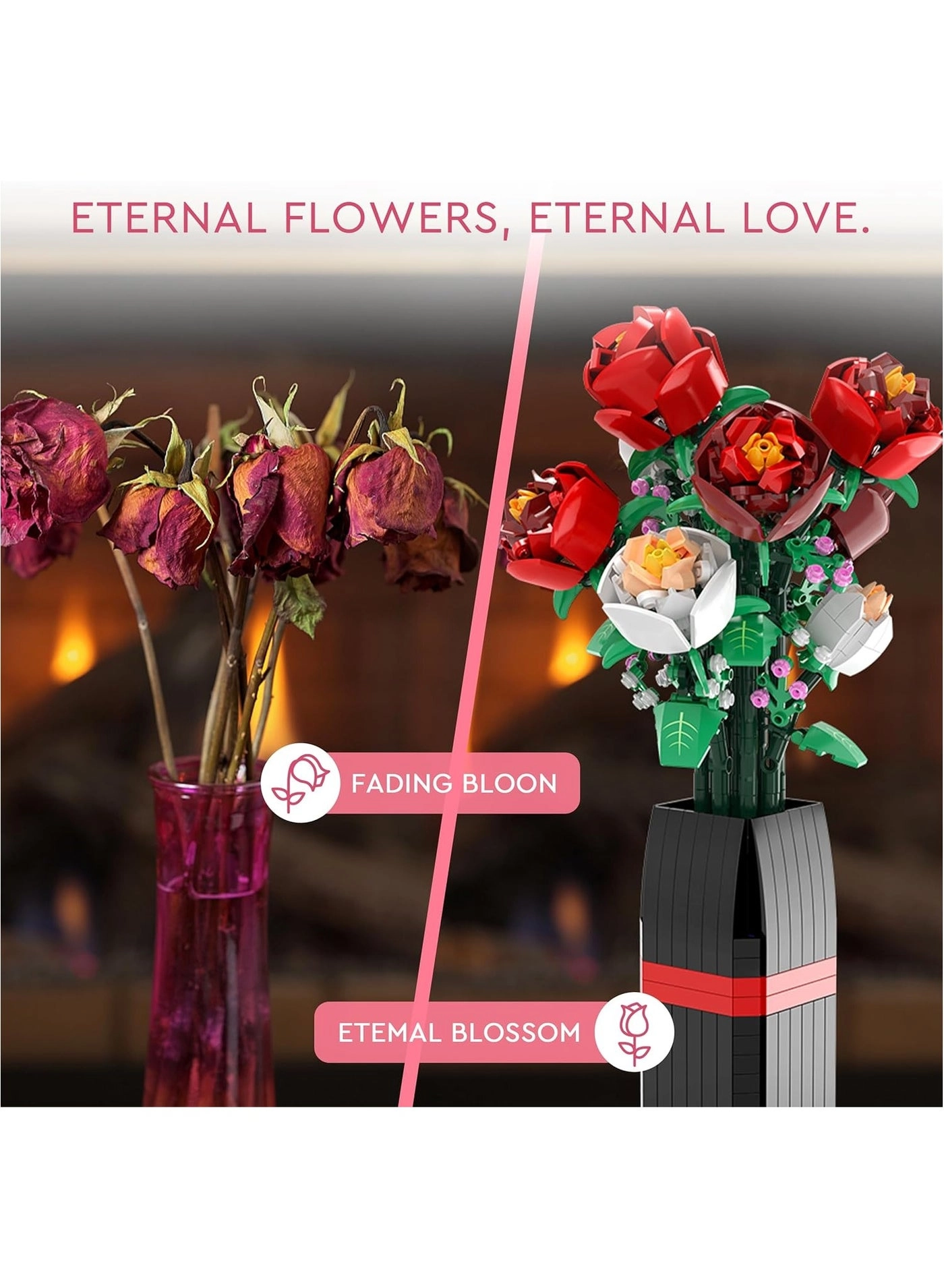 Roses Toy Building Set with Vase - Flowers