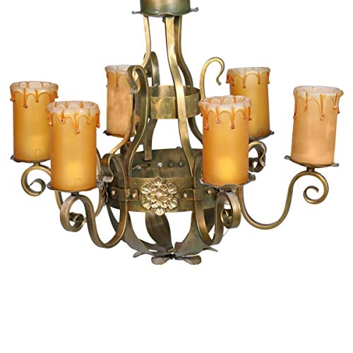 Dripping Candle Chandelier - 6 Lights Yellow and Gold