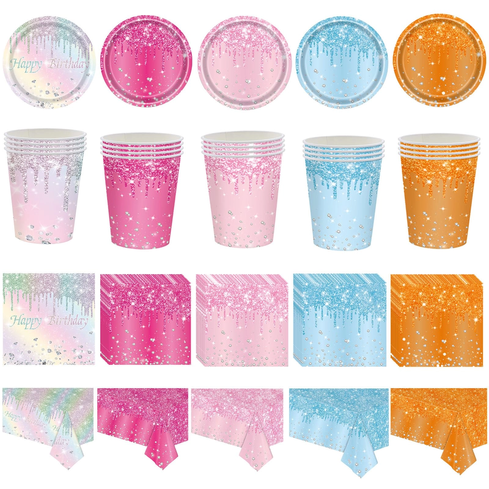Shiny Glitter Diamond Party Tableware - 81pcs Birthday, Baby Shower Party