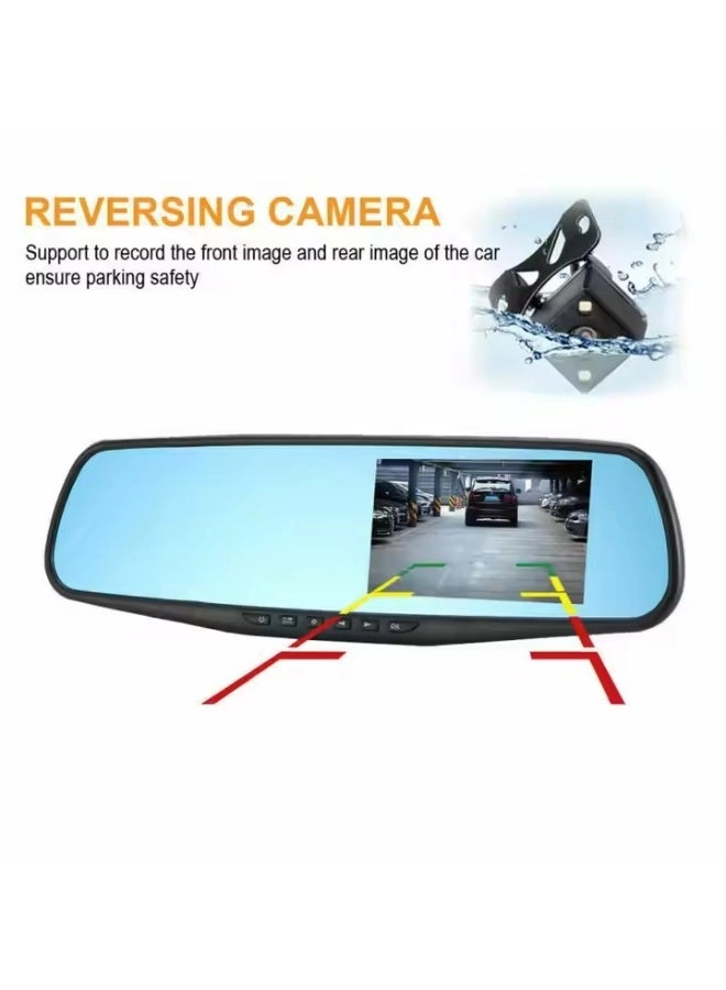 Dash Cam Rearview Mirror - 4.3 DVR Monitor Dual Camera G-Sensor