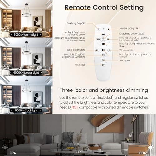 Round LED Chandelier - 3000K–6000K Dimmable