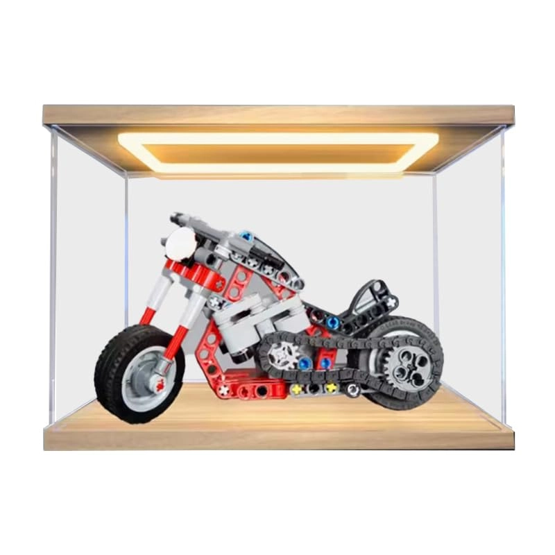 HCAEIOFJ Clear Acrylic Display Case (42132) - Wood Bottom+top Light 20x10x15cm