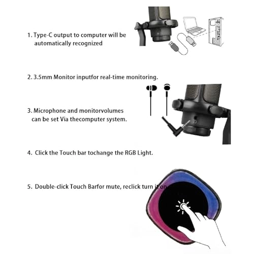 USB Condenser Microphone USB Microphone - RGB Light 192K/24bit Plug and Play