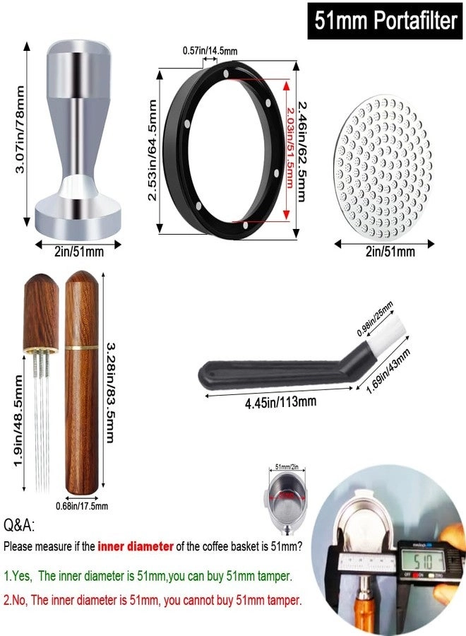 Espresso Tamper + Coffee Tamper Kit + WDT Tool + Coffee Stirrer + Dosing Funnel + Puck Screen