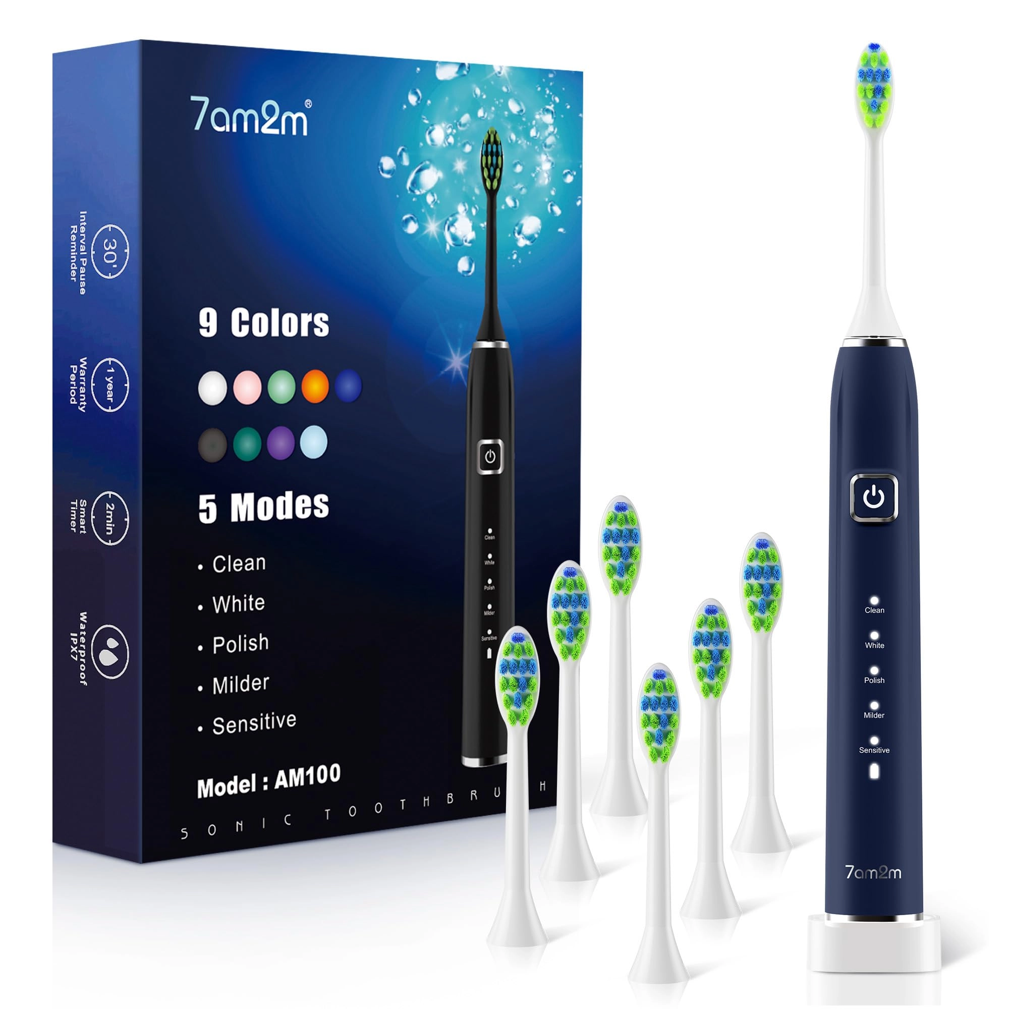Sonic Electric Toothbrush - 6 Brush Heads 90-Day Battery