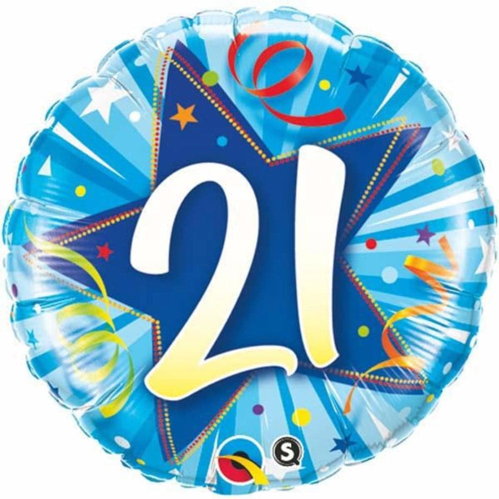 Party Zone 21 Number Round Shining Star Foil Balloon