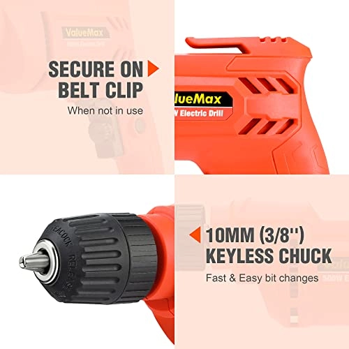 Electric Drill - 500W Corded 10mm Keyless Chuck