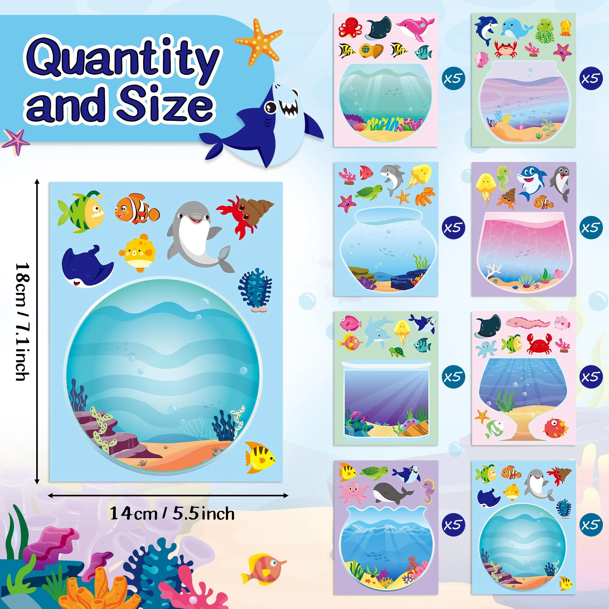 Ocean Animal Sticker Book Make a Face 40 pcs