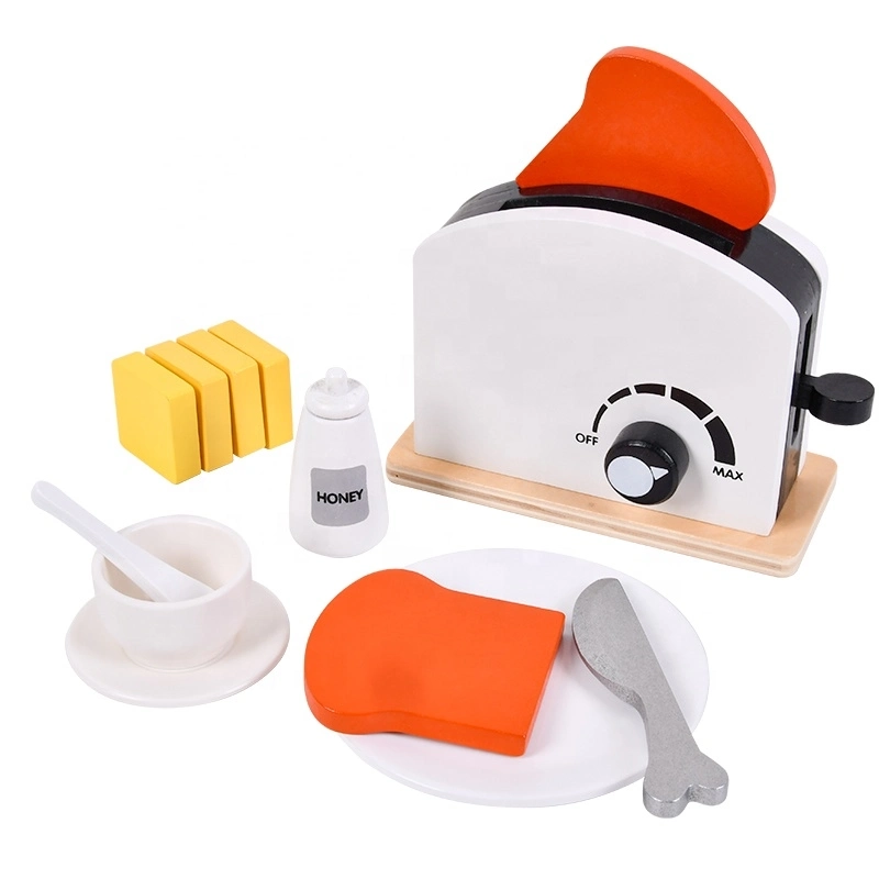 Little Angel Kids Wooden Bread Toaster Pretend Playset - 13pcs (5551007-Bl-20508)