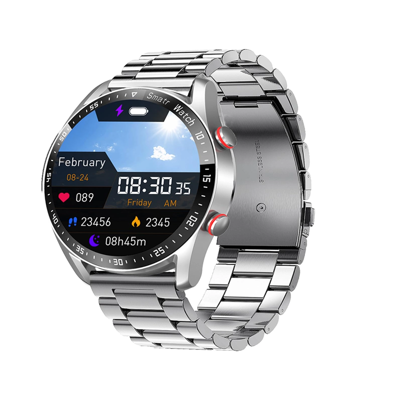 Denash Smart Sport Watch Silver steel