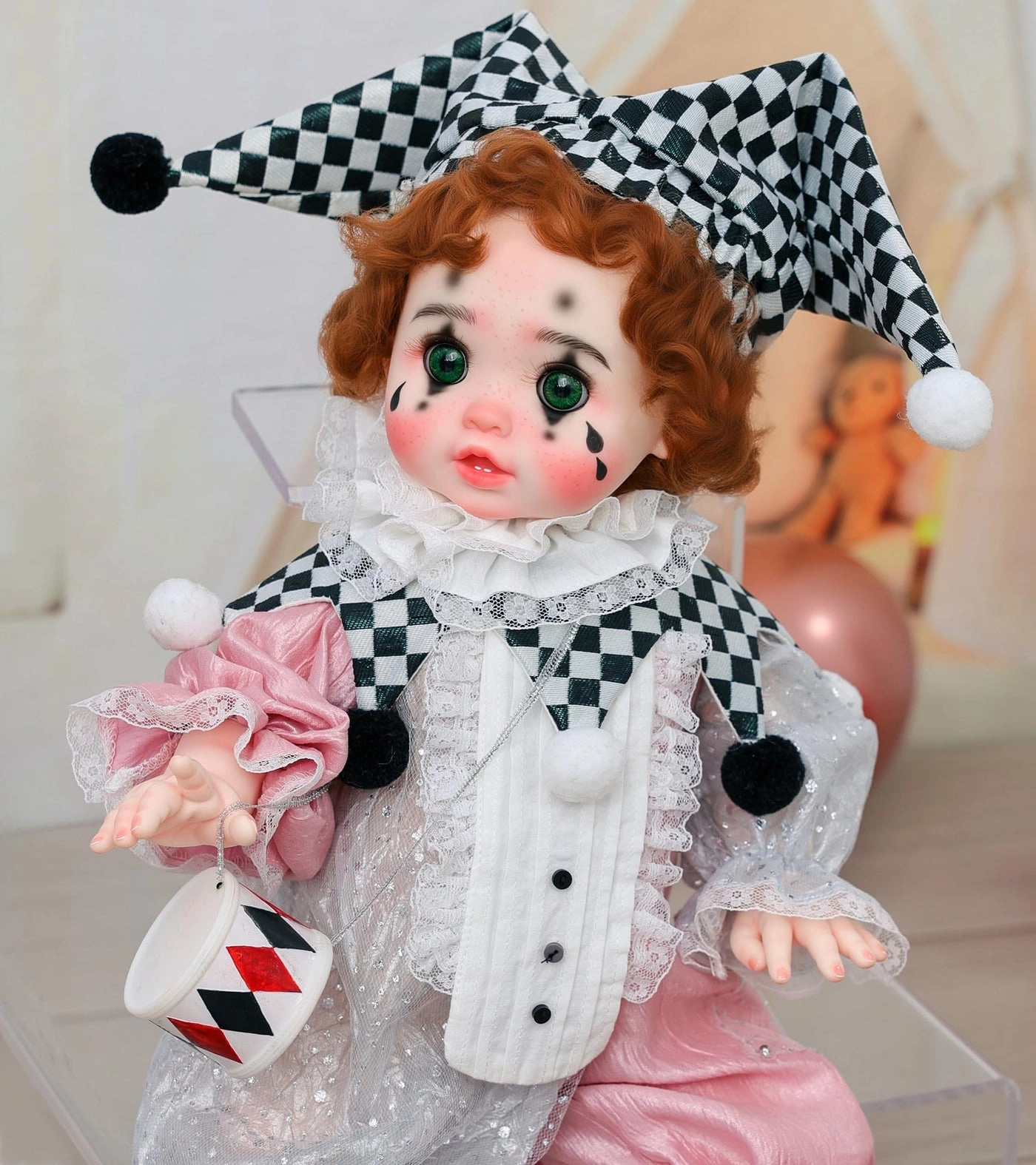 Harlequin Reborn Baby Doll - 18 Inch Curly Hair Green Eyes Ages 5+