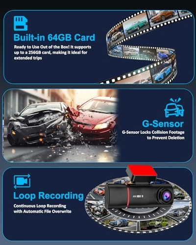 3 Channel Dash Cam - 4K+720P+720P 30 FPS