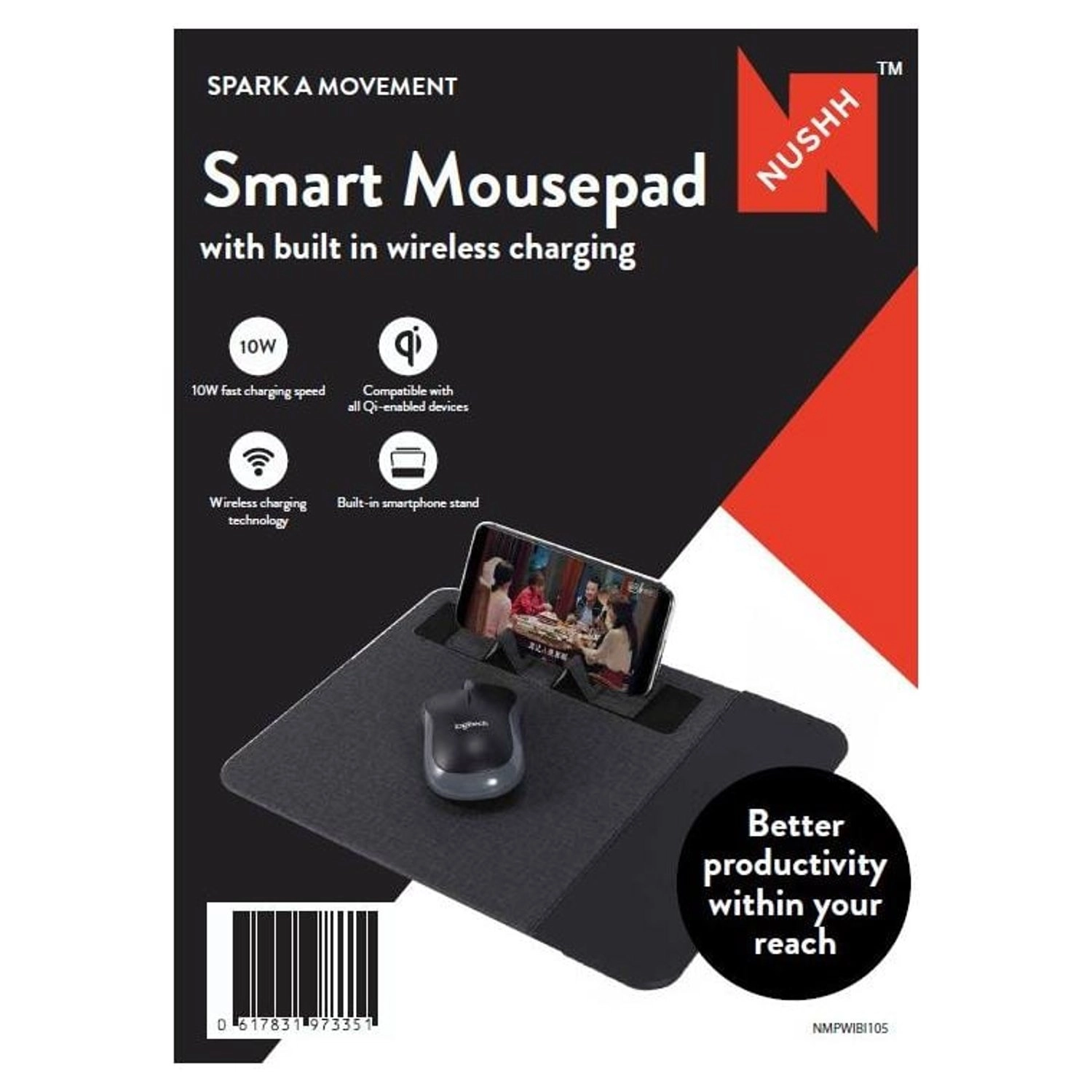 Nushh NMPWIBl105 Smart Mouse Pad Wireless Charging